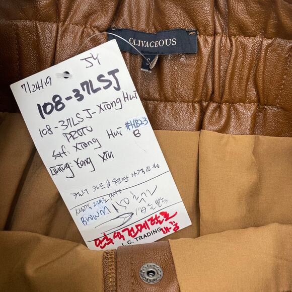 Olivaceous Brown Faux Leather Lined Button Front Tie Waist Mini Skirt Small  NEW - Picture 7 of 8